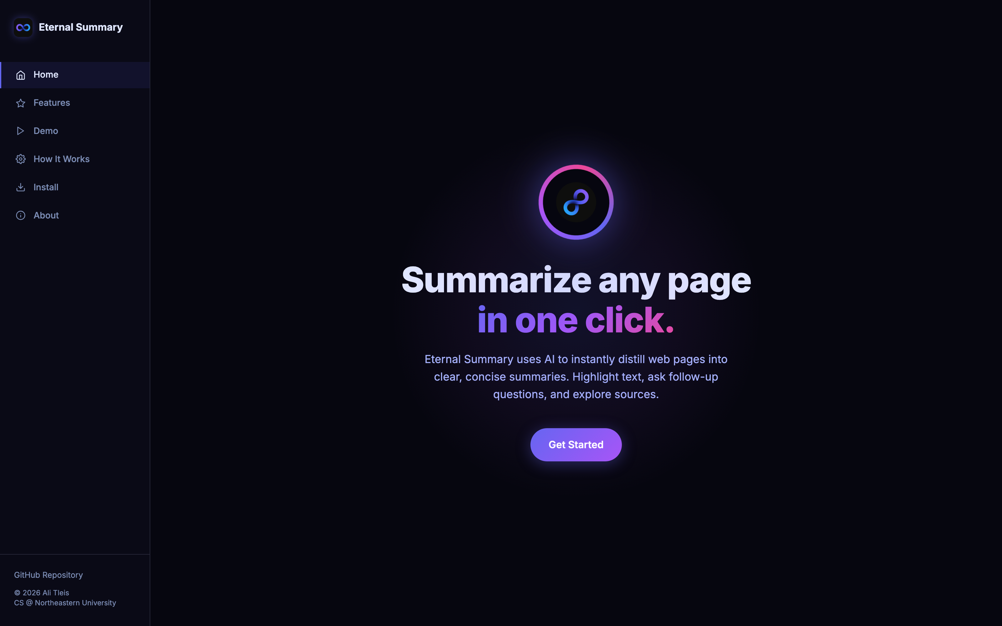 Eternal Summary home page